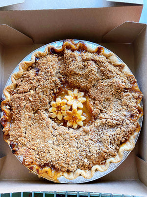 Salted Caramel Peach Crumble Pie